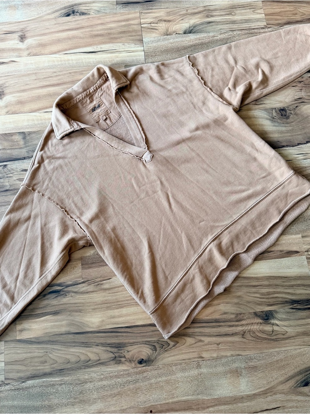 aerie Tan Logo Textured Knit Top